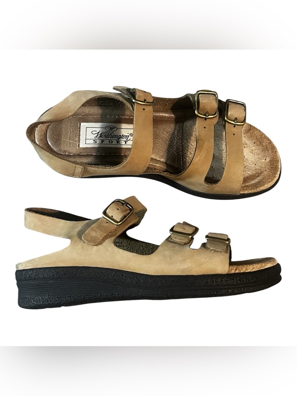 Worthington Tan Triple-Buckle Comfort Sandals